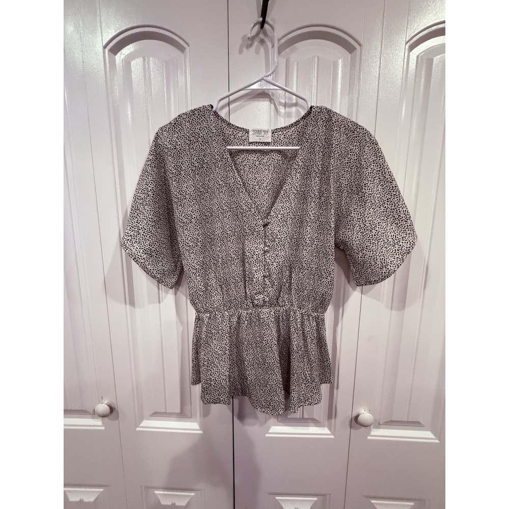 Sienna Sky Black & White Dotted Peplum Blouse Size Small